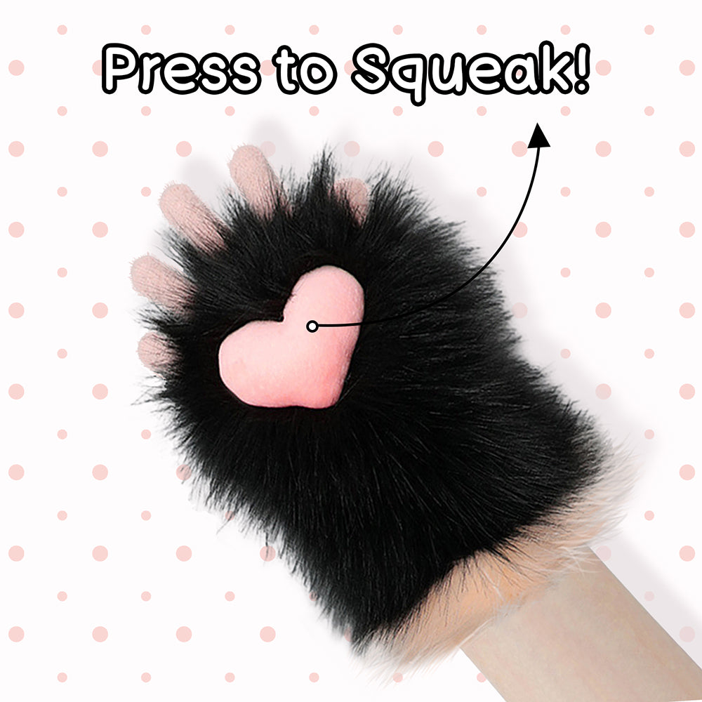 Plush Furry Paws Gloves - White Pink