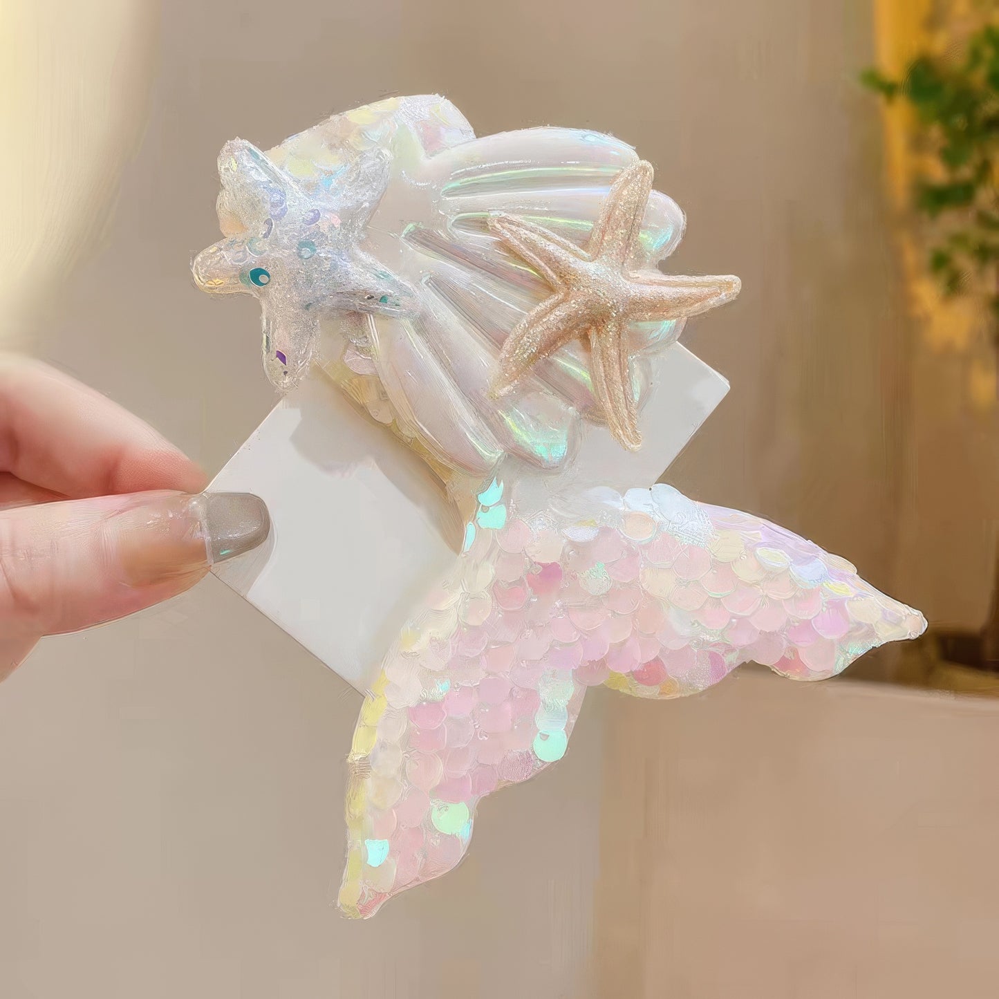 Sequined Mermaid Hairpin 2pcs - Purple & White