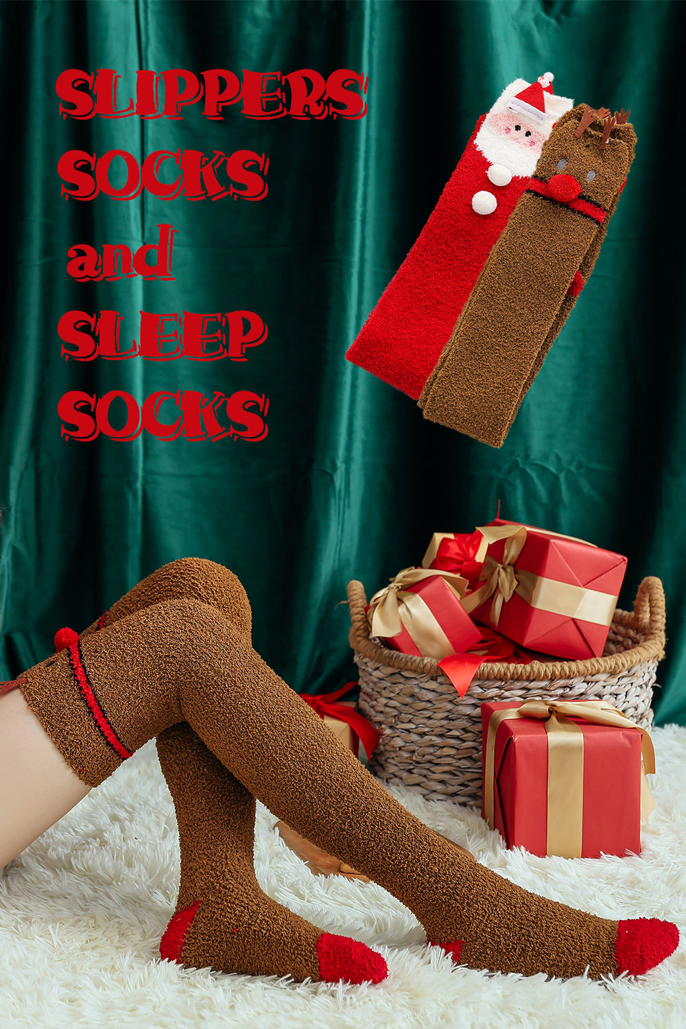 Knee High Long Socks 2 Packs-Chrismas Set A