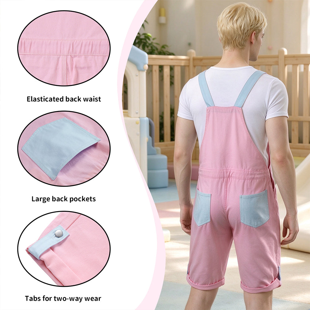 Doll's Denim Overalls For Men-Pink Blue