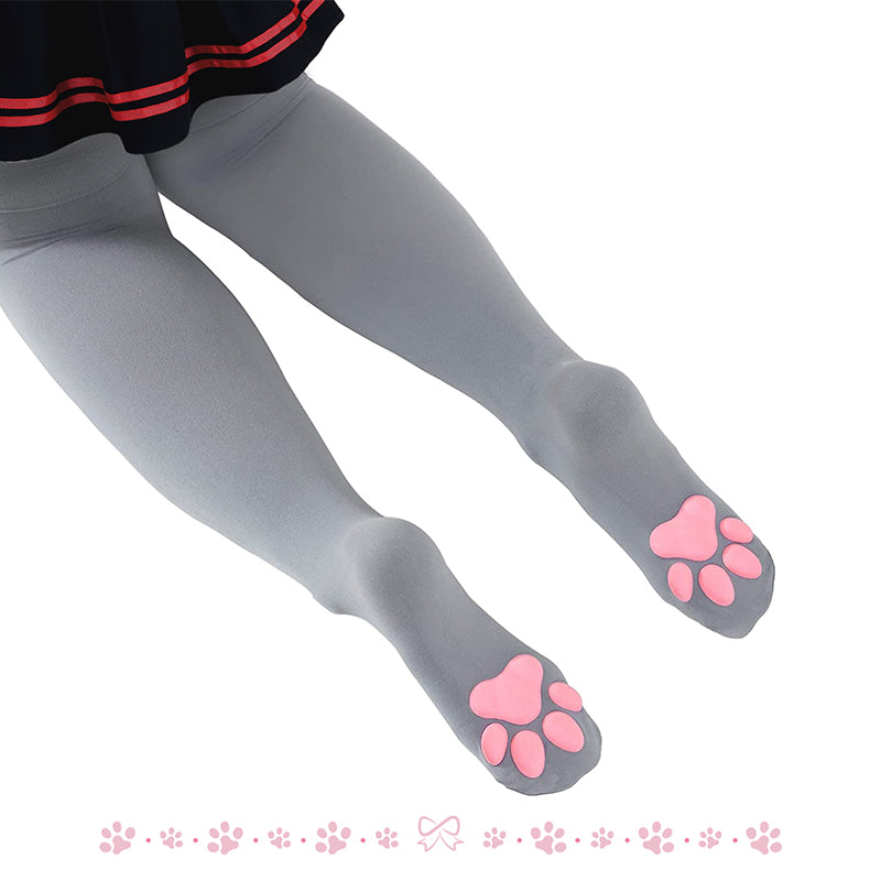 Cat Paw Thigh High Socks-Grey