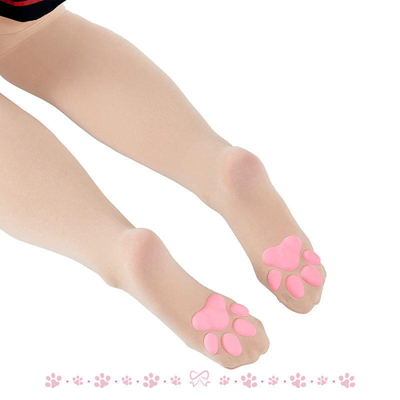 Cat Paw Thigh High Socks-Brown