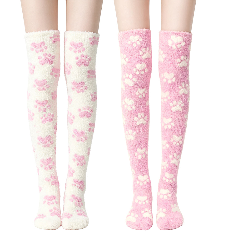 Paw Thigh High Socks Set- White+Black