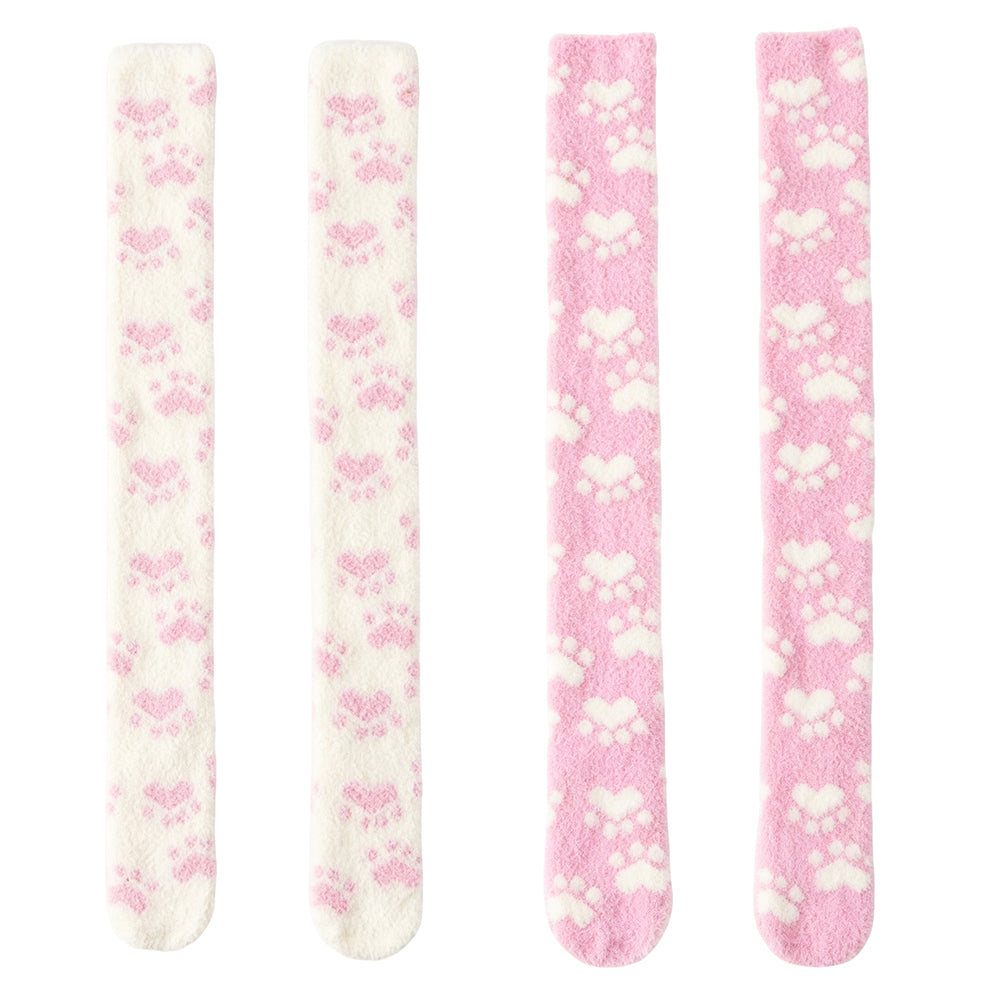 Paw Thigh High Socks Set- White+Black
