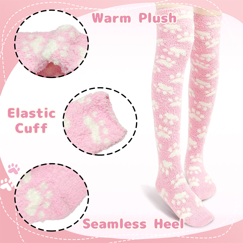 Paw Thigh High Socks Set- White+Black