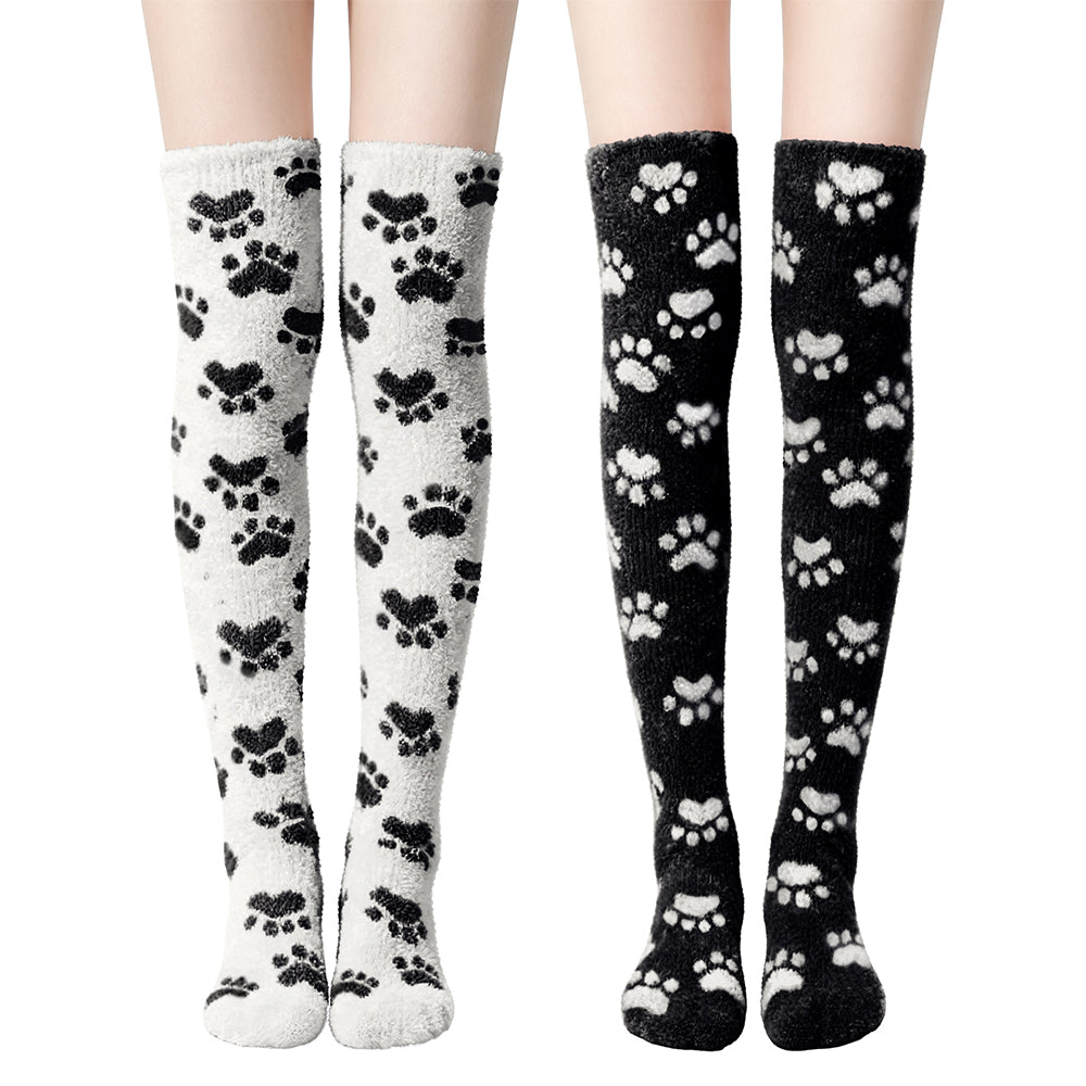 Paw Thigh High Socks Set- White+Black