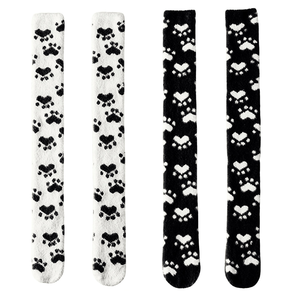 Paw Thigh High Socks Set- White+Black