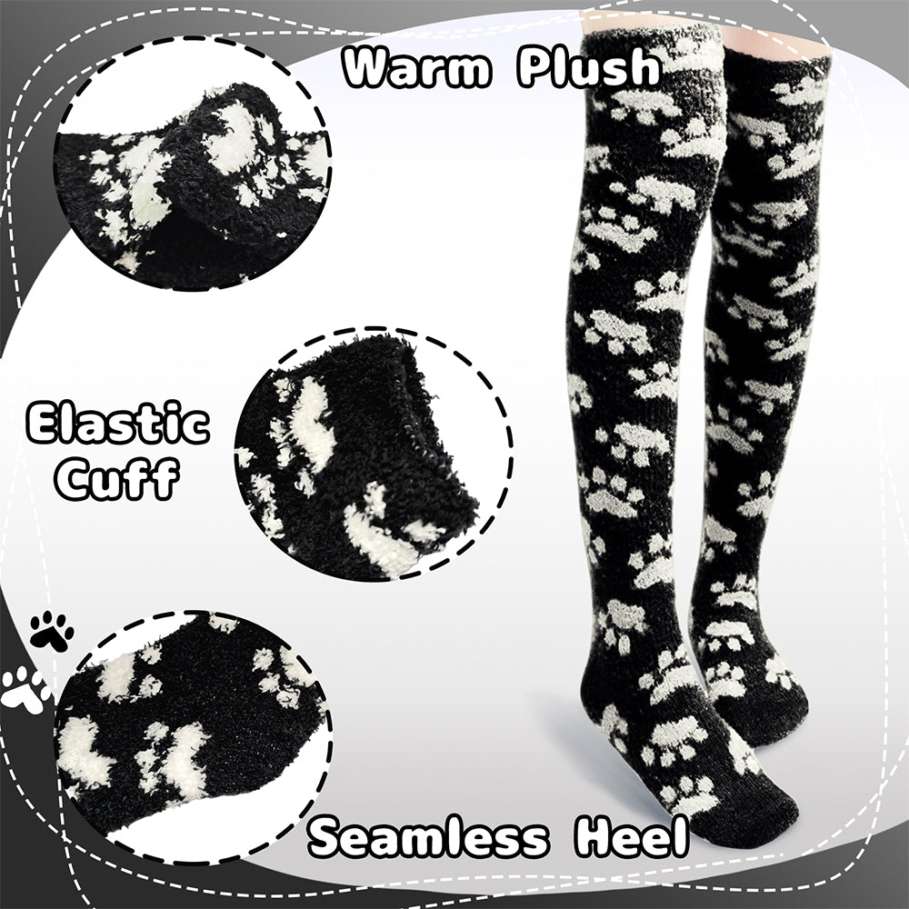 Paw Thigh High Socks Set- White+Black