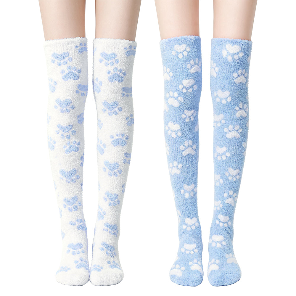 Paw Thigh High Socks Set- White+Black