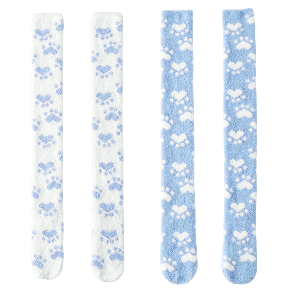 Paw Thigh High Socks Set- White+Black