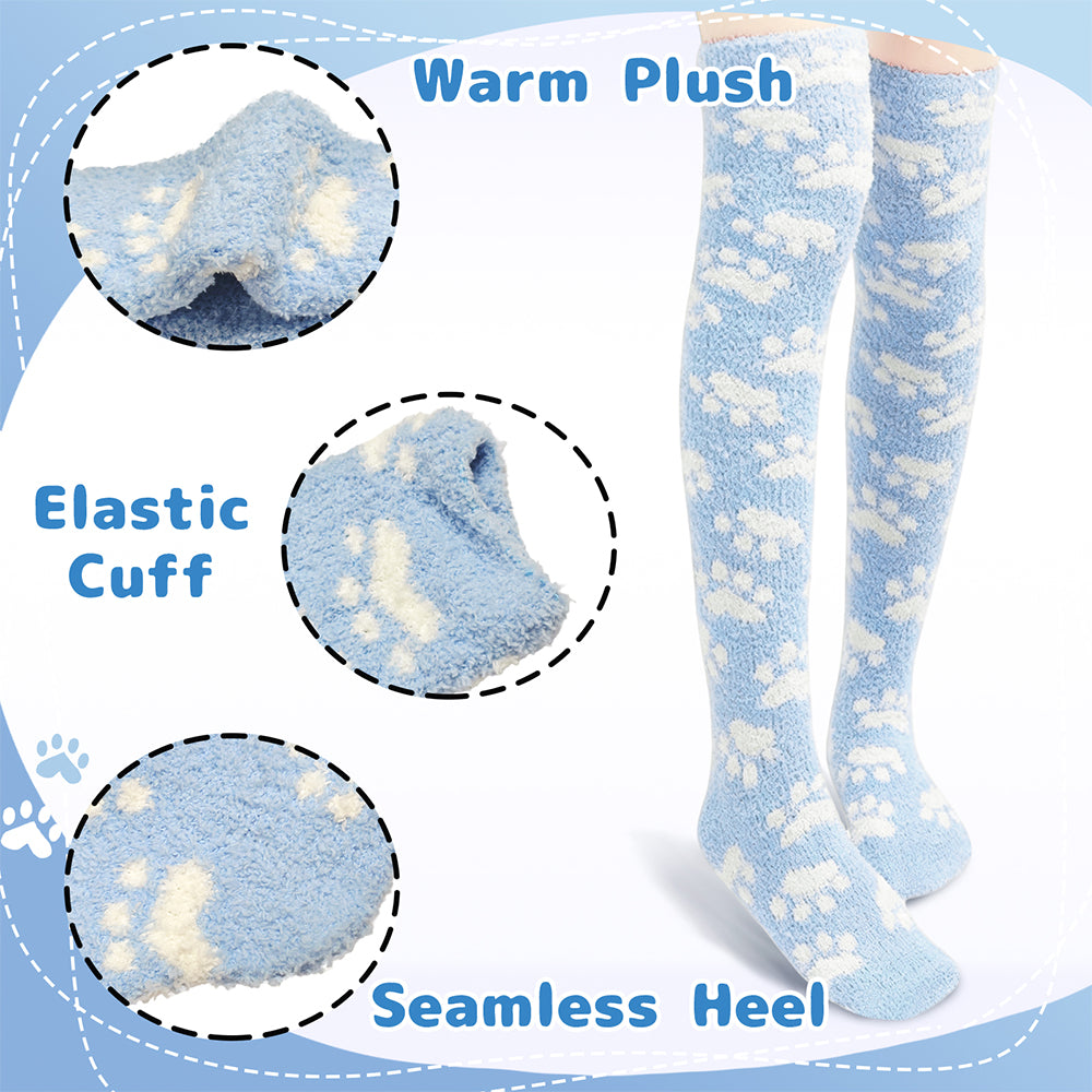 Paw Thigh High Socks Set- White+Black