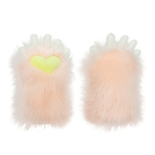 Plush Furry Paws Gloves - Pink Yellow