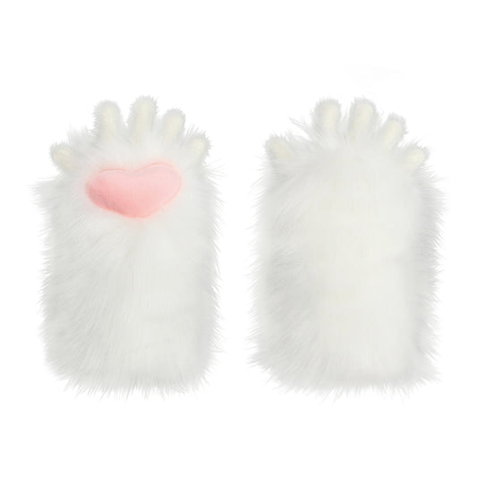 Plush Furry Paws Gloves - White Pink