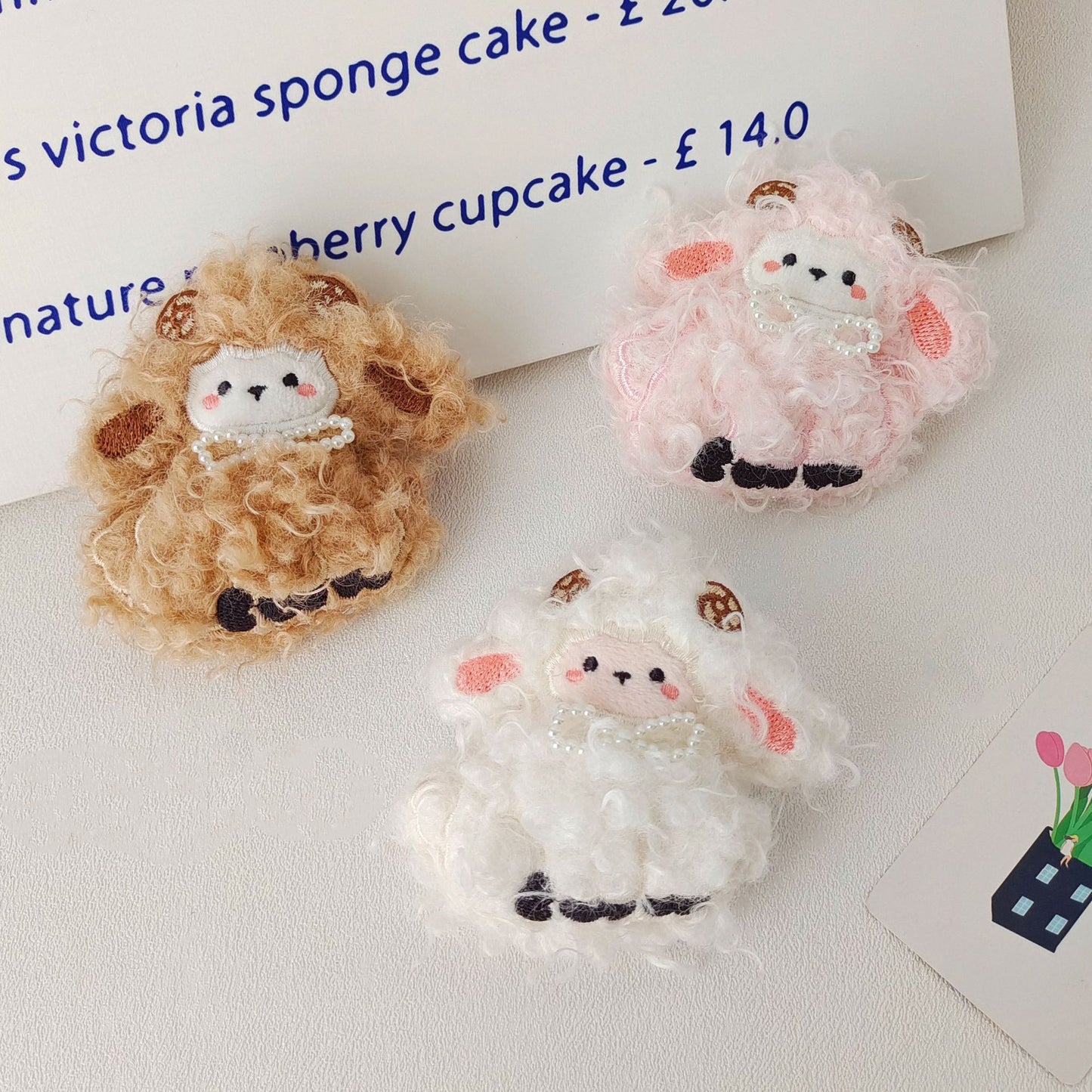 Pearl Lamb Plush Brooch-3Pcs