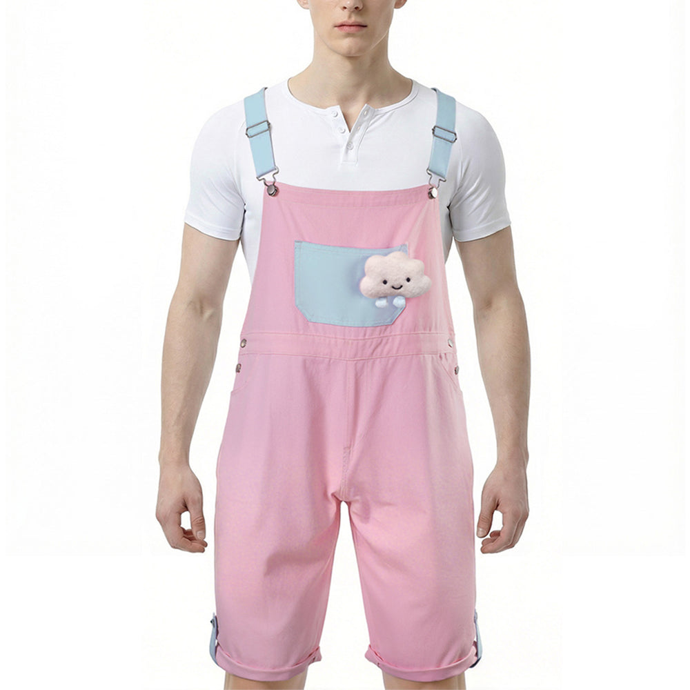 Doll's Denim Overalls For Men-Pink Blue