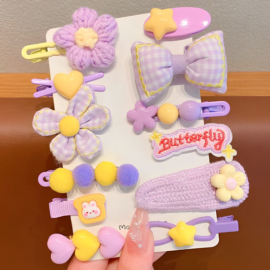 Flower Hairpin Set 12pcs - Purple