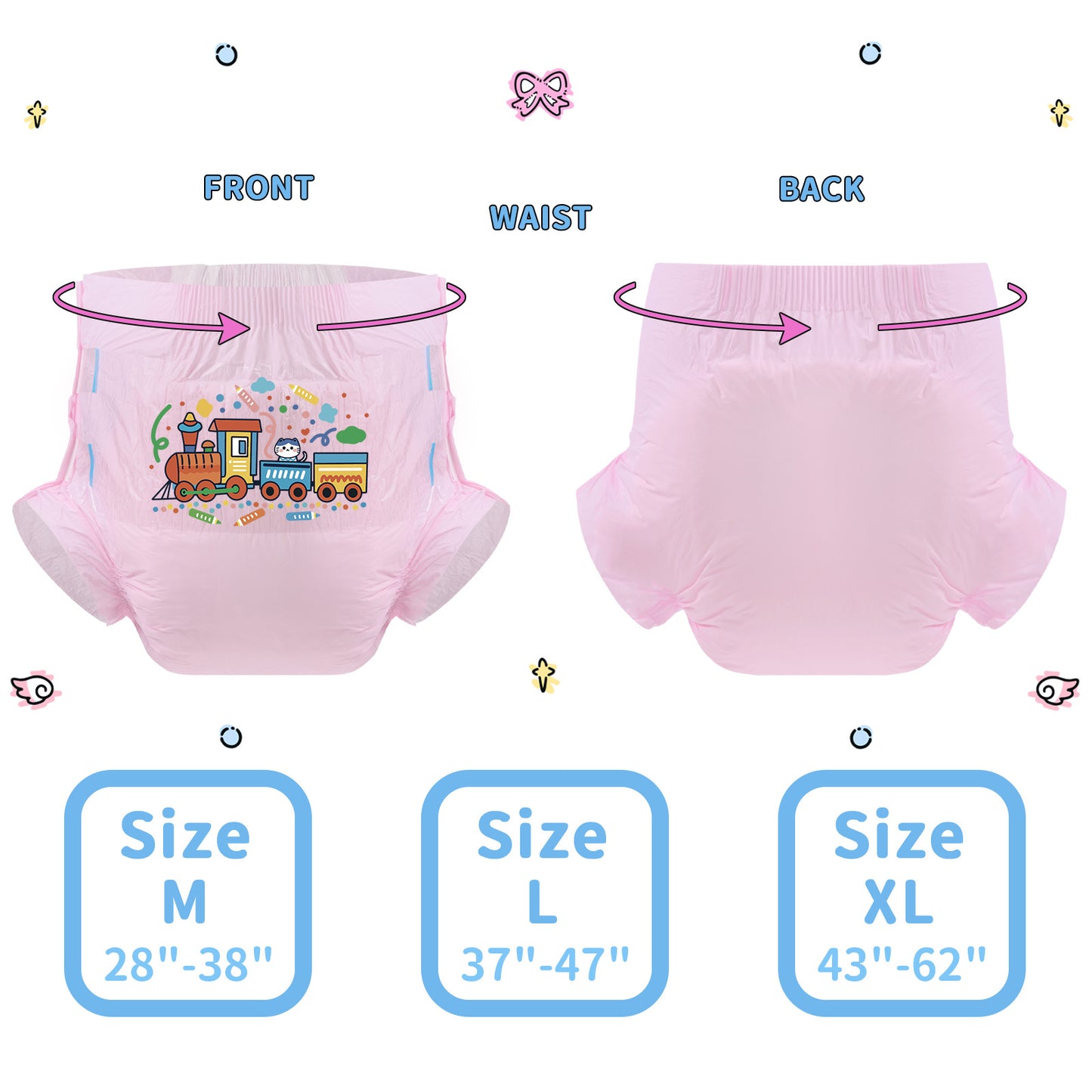 Kawaii Kitten in Train - Adult Diaper - 3pcs