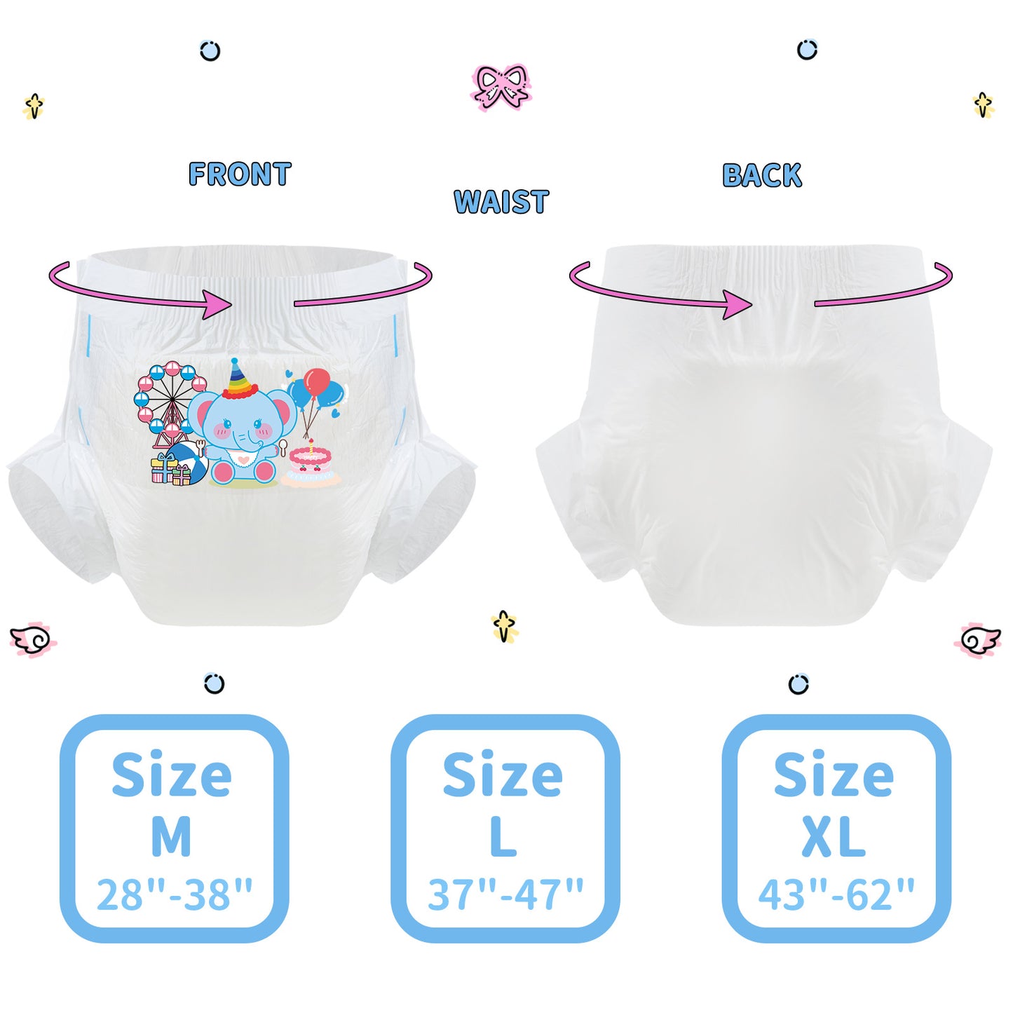 Birthday Elephant -Adult Diaper-3pcs