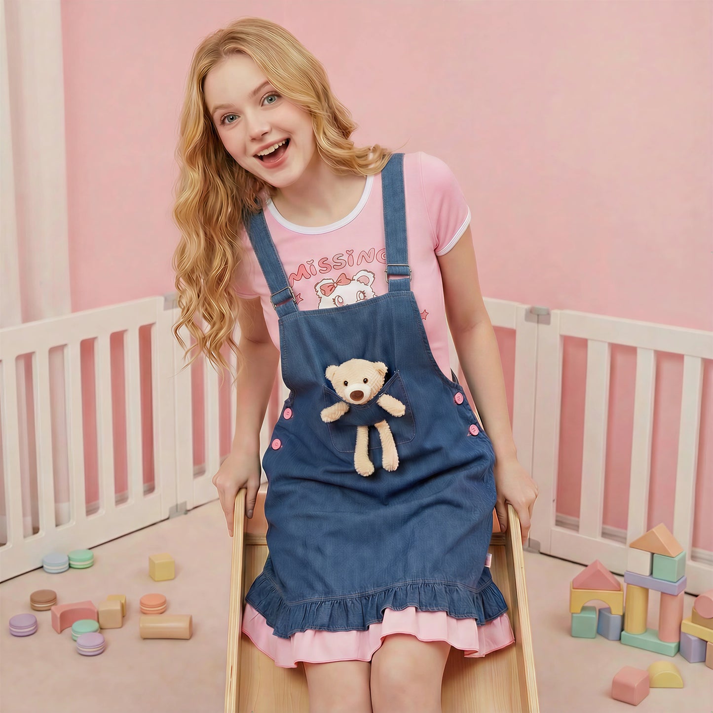 Bear baby overall dress-Mazarine