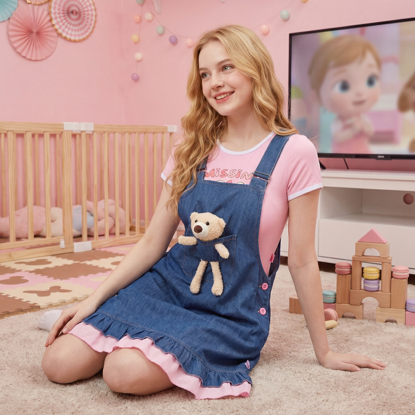 Bear baby overall dress-Mazarine