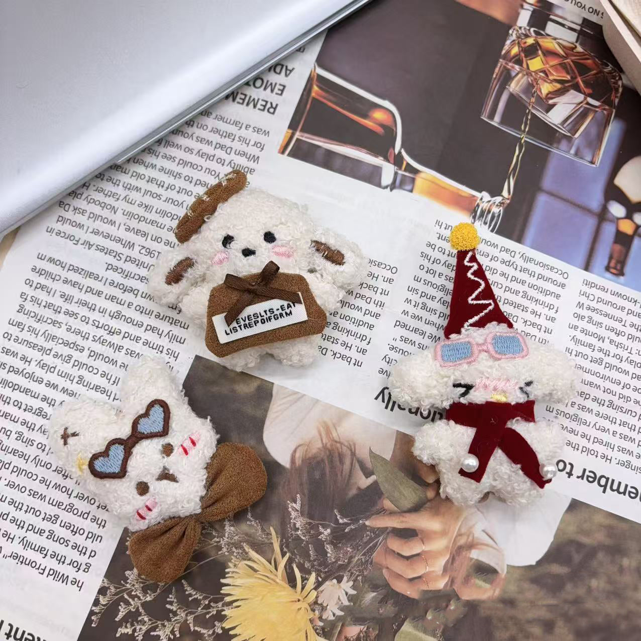Pearl Lamb Plush Brooch-3Pcs