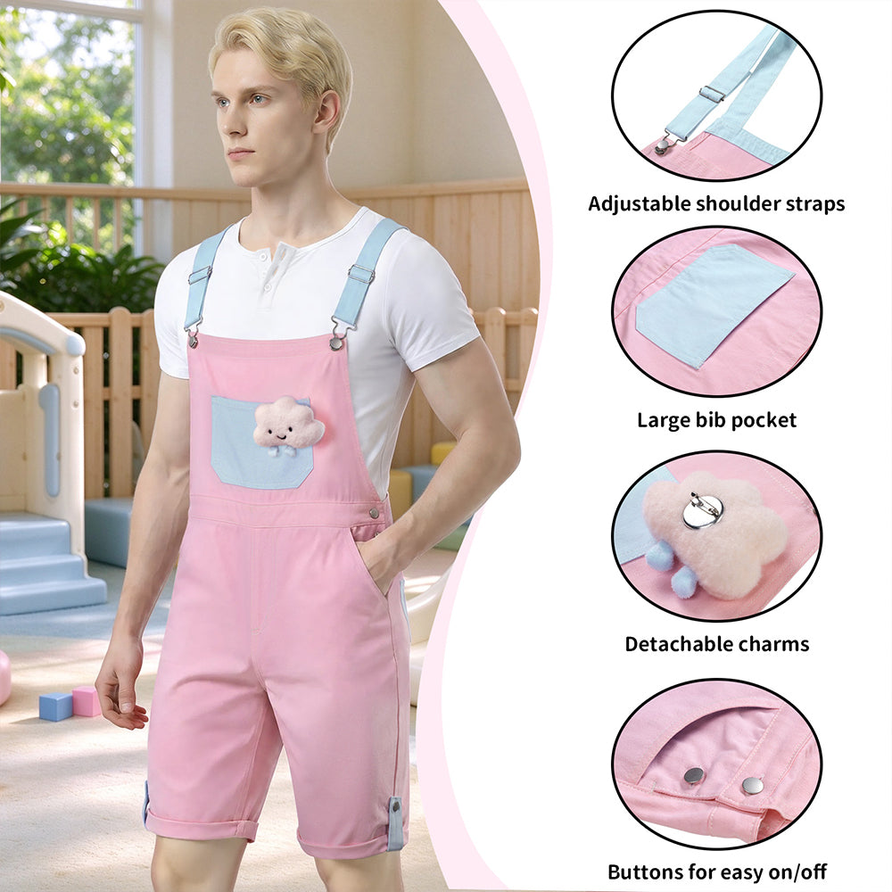 Doll's Denim Overalls For Men-Pink Blue