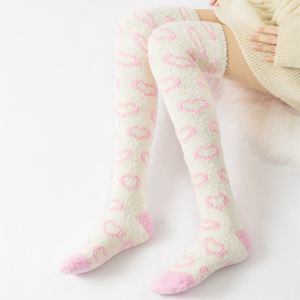 Heart Thigh High Socks Set- White+Blue
