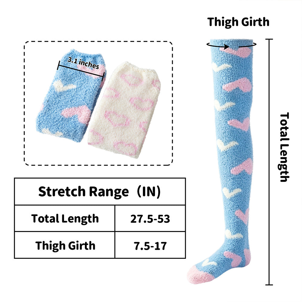 Heart Thigh High Socks Set- White+Blue