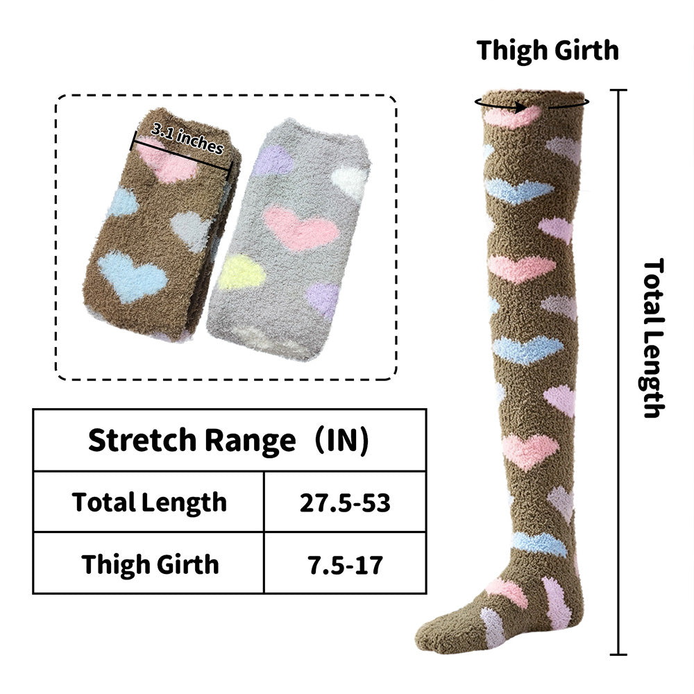 Heart Thigh High Socks Set- Brown +Gray