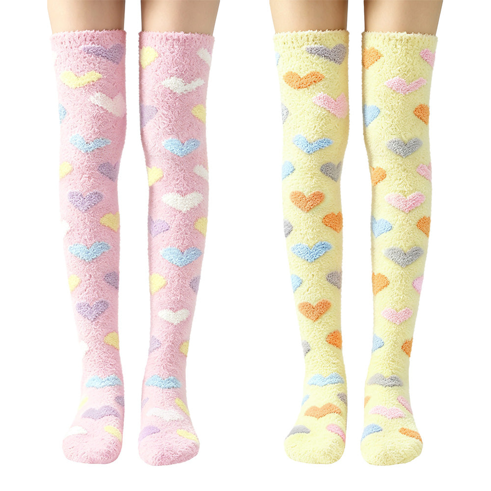 Heart Thigh High Socks Set- Pink +Yellow