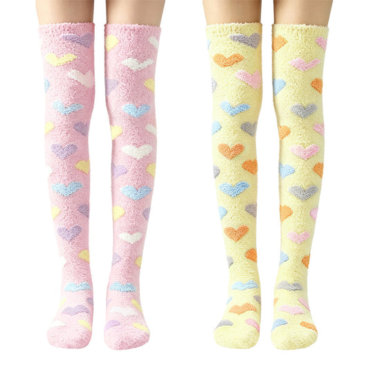 Heart Thigh High Socks Set- Pink +Yellow