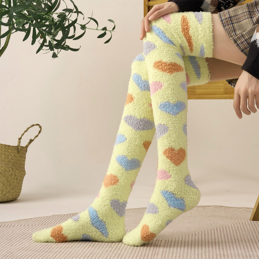 Heart Thigh High Socks Set- Pink +Yellow