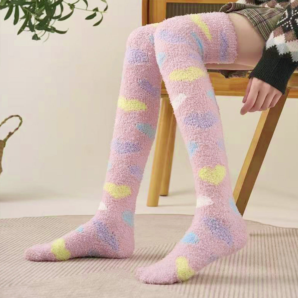 Heart Thigh High Socks Set- Pink +Yellow
