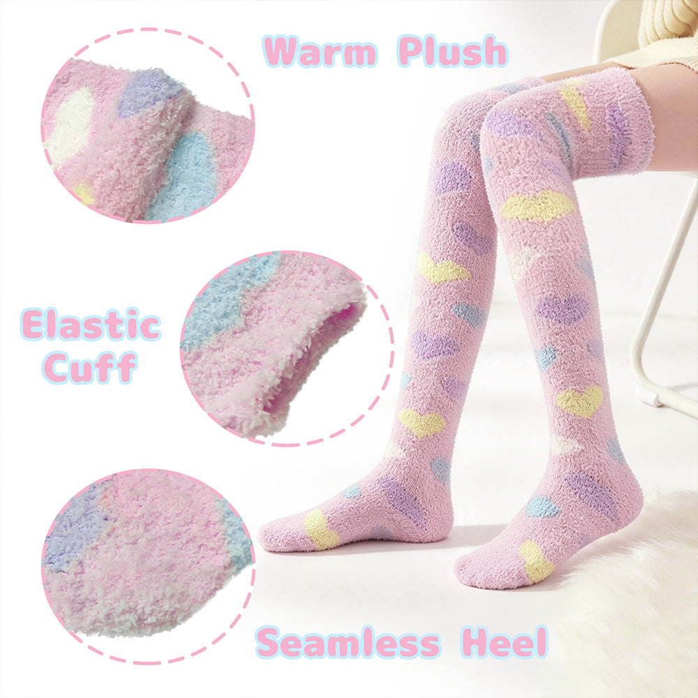 Heart Thigh High Socks Set- Pink +Yellow