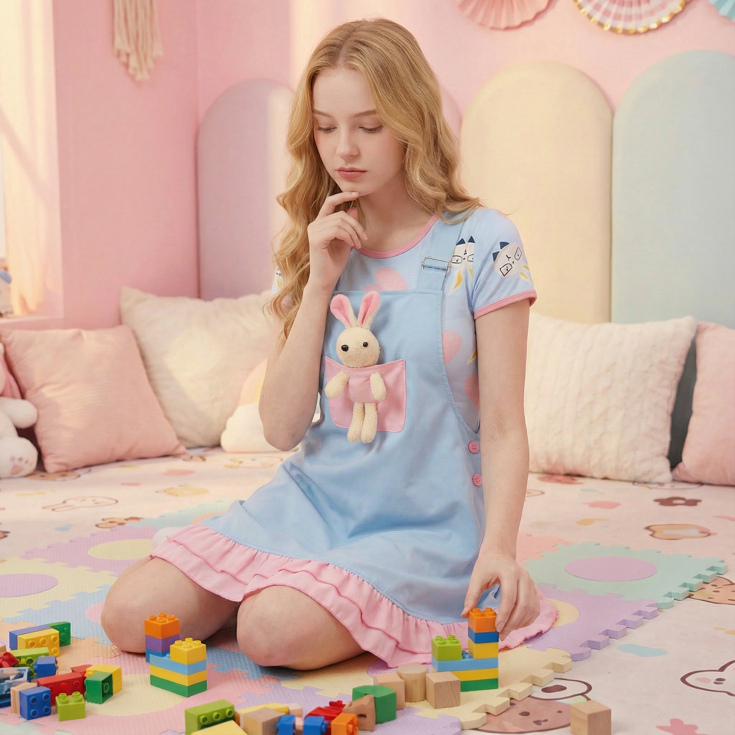 Bunny Baby Overall Dress - Blue