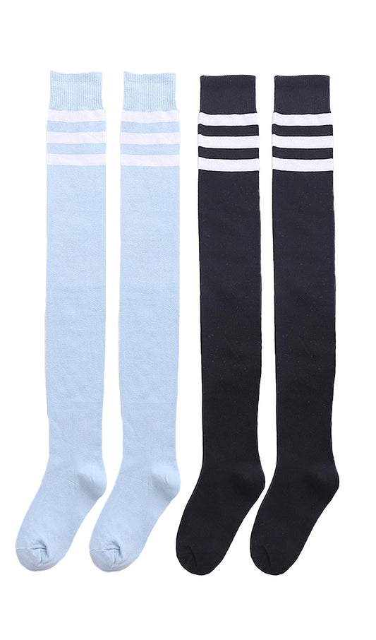 Cotton Striped Knee High Socks 2Pack-Classical Style