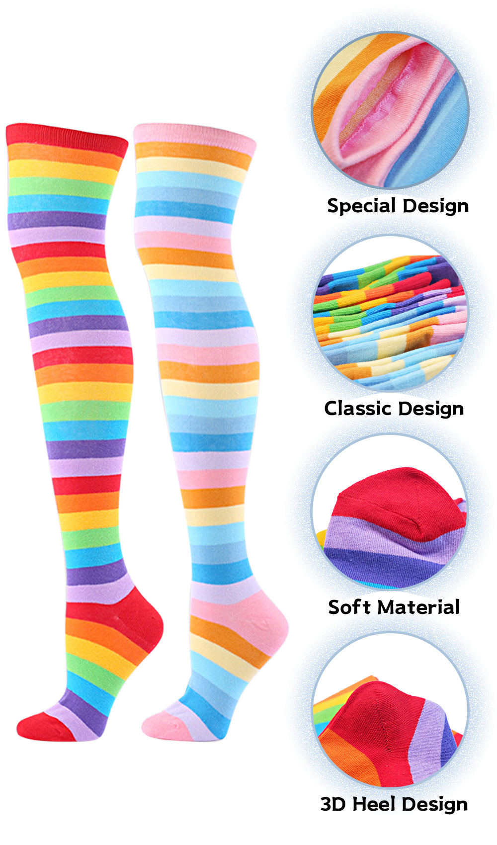 Cotton Striped Knee High Socks 2 Packs-Wonderful Day