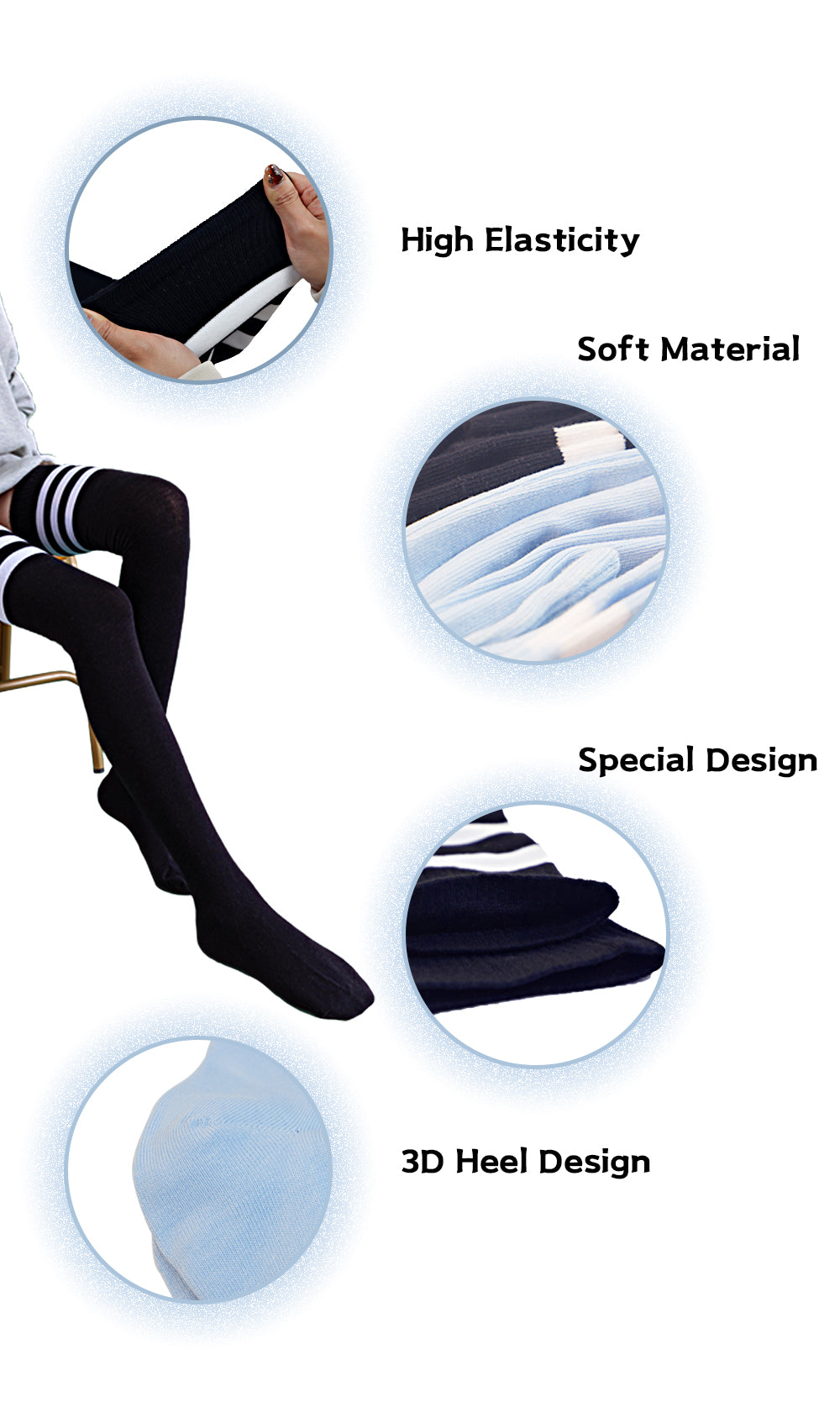 Cotton Striped Knee High Socks 2Pack-Classical Style