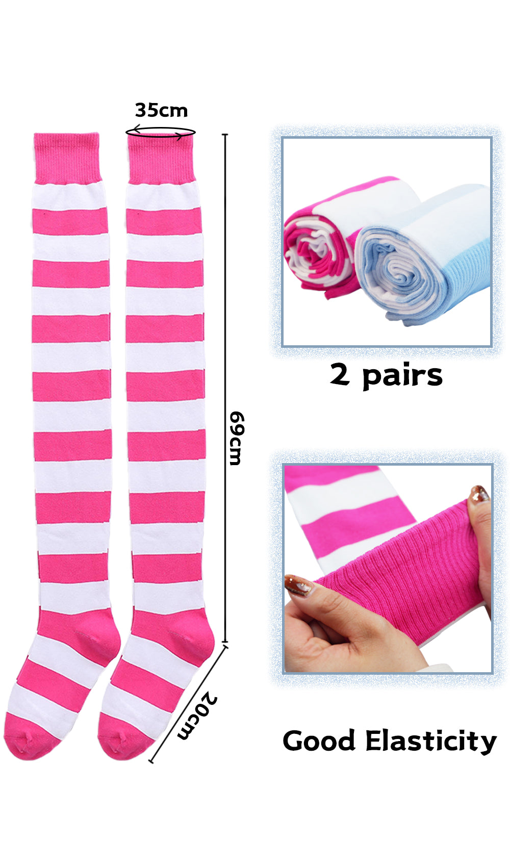Cotton Striped Knee High Socks 2 Pack-Lollipop