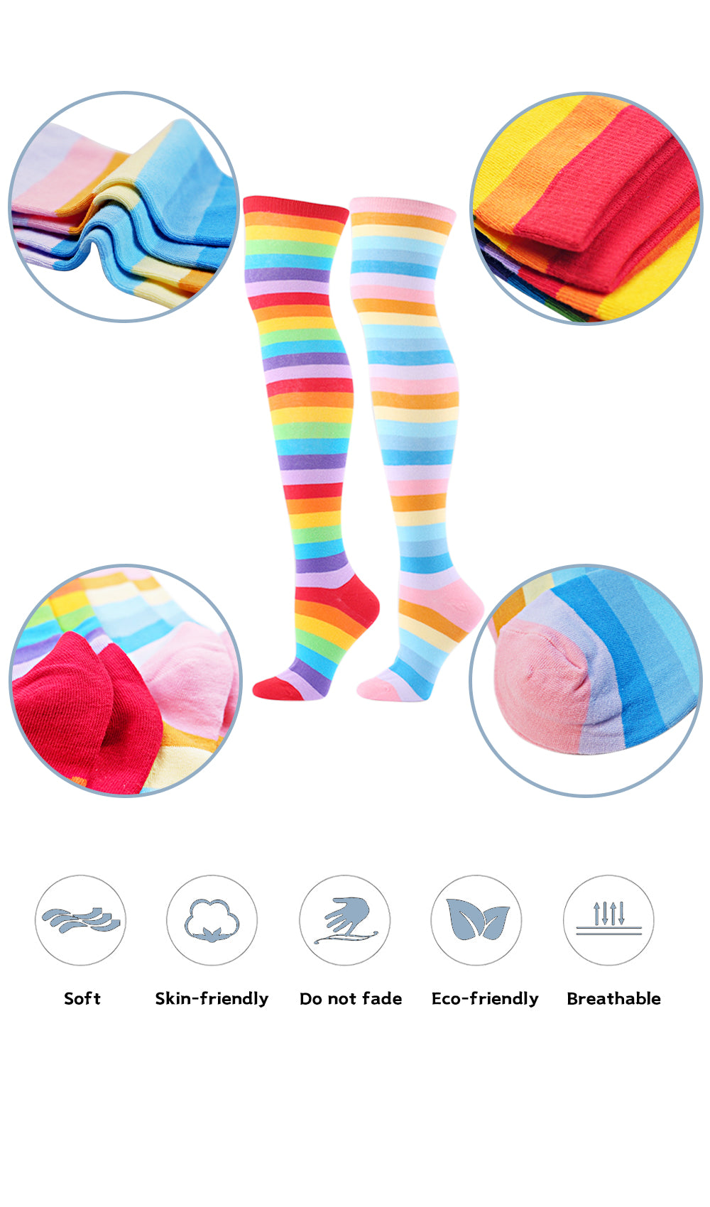 Cotton Striped Knee High Socks 2 Packs-Wonderful Day